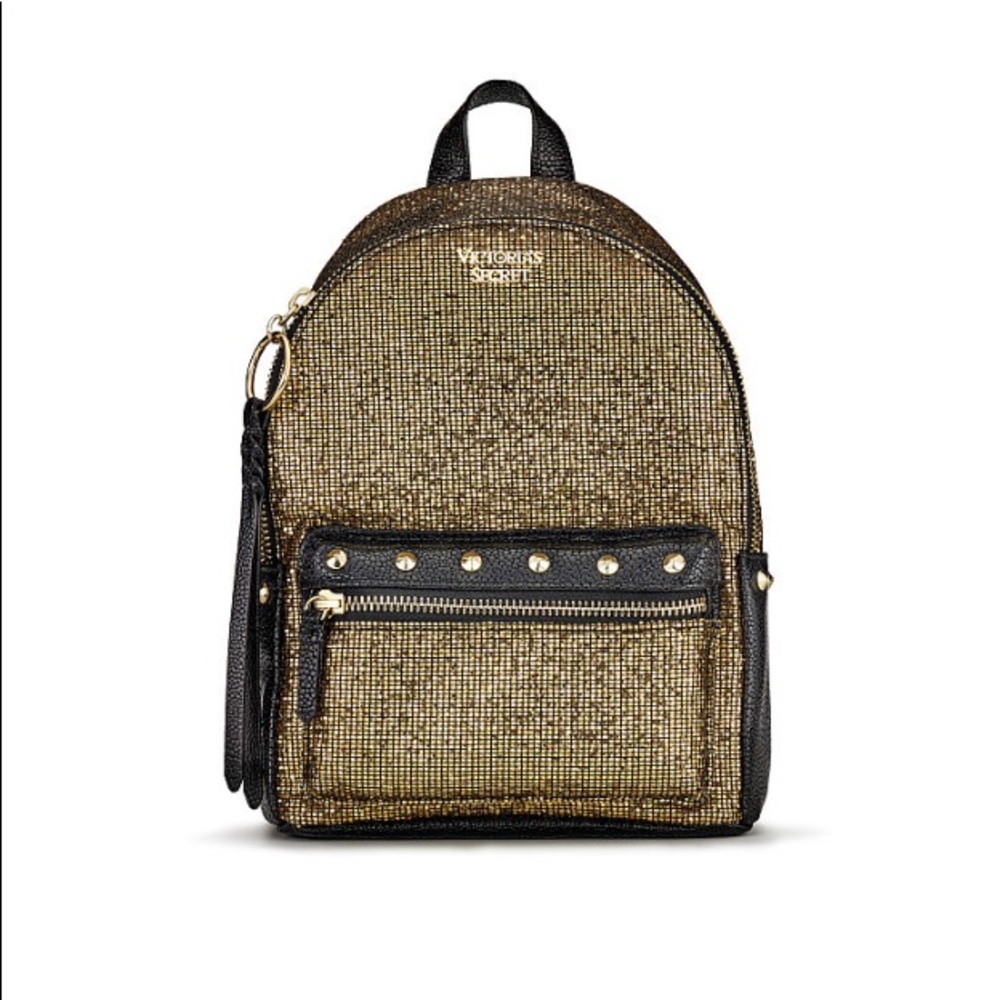 Victoria Secret Black Gold Chain Mini Backpack